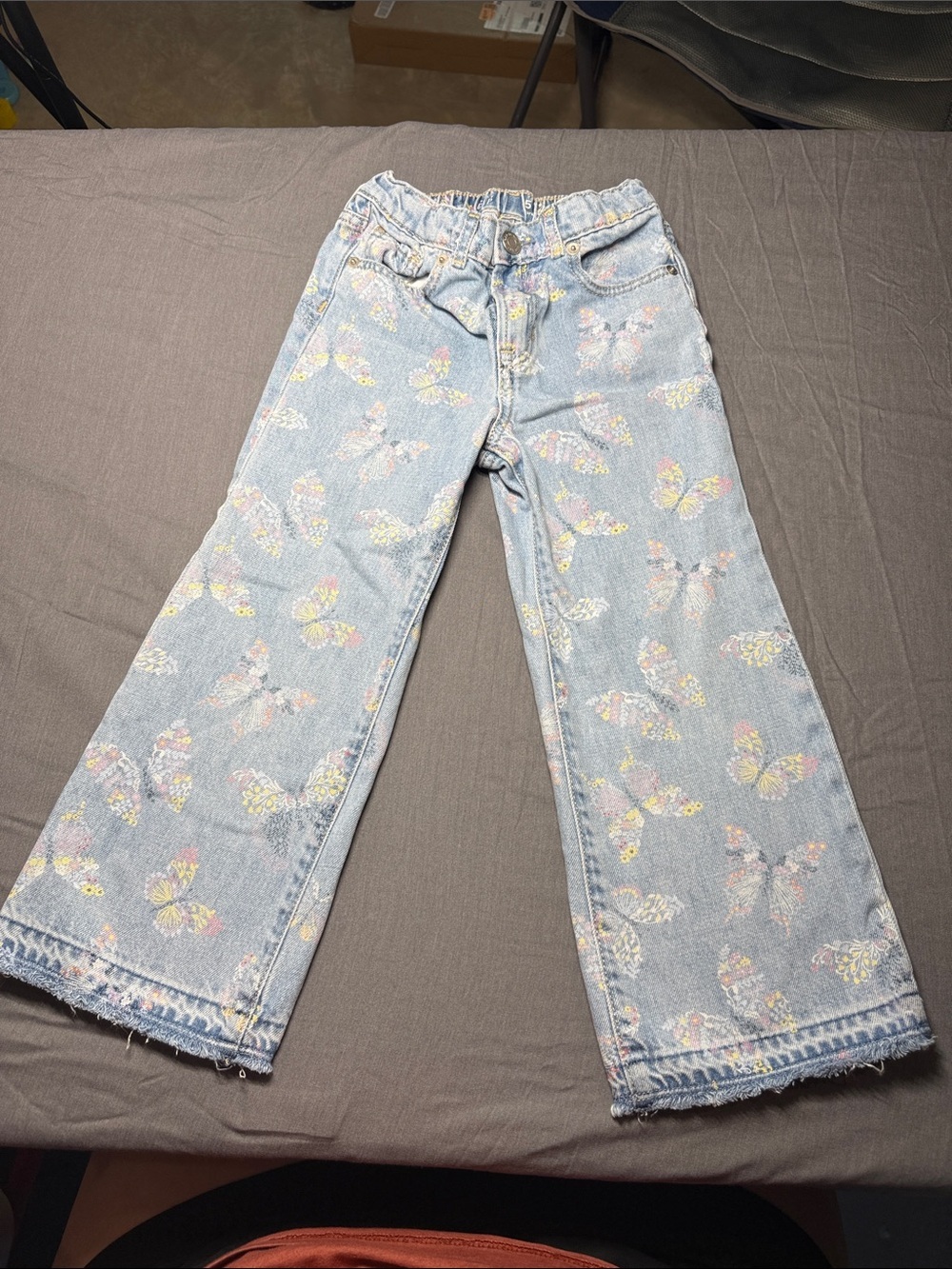 GAP Light Blue Denim Wide-Leg Jeans with Pastel Butterfly Print
